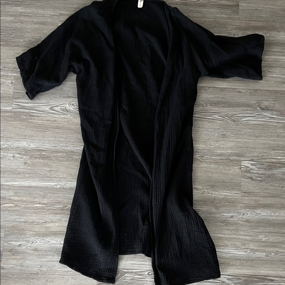 Black Open Front Cardigan, 100% Crinkle Cotton